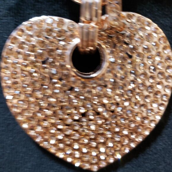 Women's Gold Tone Rhinestone Heart Pendant with Bold Chain Necklace w/ Earrings - Picture 7 of 7